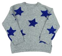 Sivý pletený sveter s modrými trblietavými hviezdami M&S