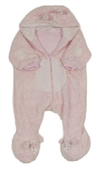 Svetloružová chlpatá kombinéza s kapucňou s králikom F&F