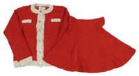2 set - červeno-bílý propínací vlněný svetr + kolová pletená sukně H&M