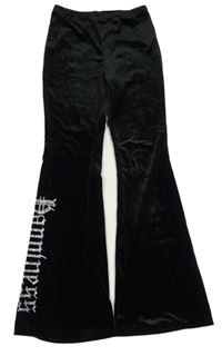 Čierne zamatové flare nohavice s nápisom Shein