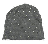 Šedá pletená čepice s perličkami Zara