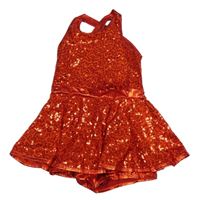 Červený flitrový kraťasový overal so sukní