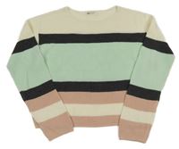 Mintovo-smetanvo-sivý pruhovaný ľahký crop sveter H&M