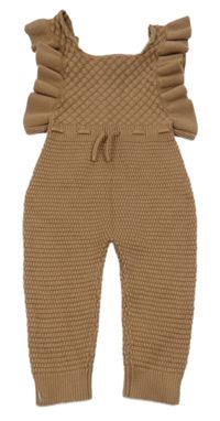 Hnědý pletený kalhotový overal s volánky shein