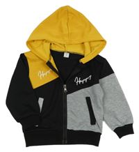 Čierno-sivo-žltá prepínaci mikina s nápismi a kapucňou shein