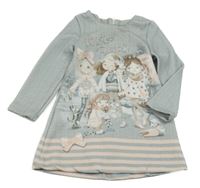 Sivé vzorované úpletové šaty s dievčatkom