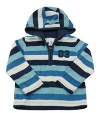 Modro-bielo-tmavomodrá pruhovaná fleecová mikina s číslom a kapucňou C&A