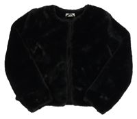 Černý kožešinový podšitý crop kabátek H&M