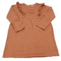 Broskvové pletené šaty s volánikmi Tu