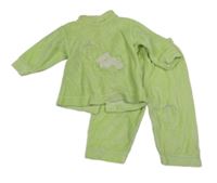 2 set - zelené sametové triko s medvědem + tepláky 