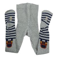 Šedé punčocháče s tmavomodrými pruhy a auty 