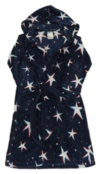 Tmavomodrý chlupatý župan s hvězdami a kapucí H&M