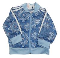 Modrá vzorovaná květovaná sportovní propínací mikina s logem Adidas