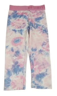 Ružovo-bielo-modré batikované športové crop legíny Primark