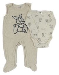 2 set - bílé body s králíky + smetanové sametové dupačky s králíkem Disney