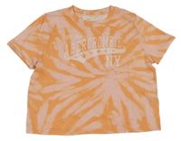 Růžovo-oranžové batikované crop tričko s nápisem Abercrombie&Fitch