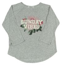 Sivé melírované tričko s růžemi a nápisom H&M