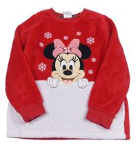 Červeno-biela chlpatá mikina s Minnie Disney