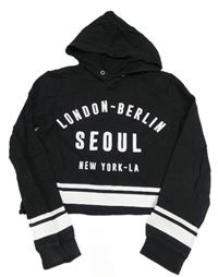 Černo-bílá crop mikina s nápisy a kapucí H&M