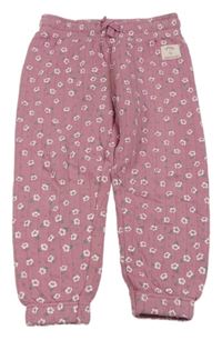 Růžové žebrované květované tepláky Primark