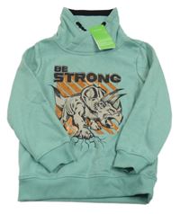 Nové - Zelená mikina s dinem a komínovým límcem Dopodopo