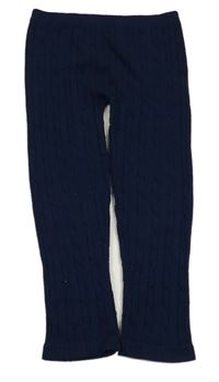 Tmavomodré žebrované vzorované pletené copánkové legíny 