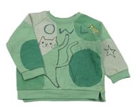 Zeleno-béžová mikina s mačičkou a nápismi M&S