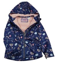 Tmavomodrá softshellová bunda s jednorožci a duhami a kapucí Lily & Dan