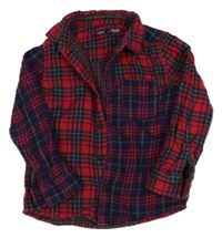 Tmavomodro-červeno-zelená kostkovaná podšitá košile Next