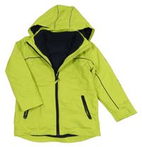 3v1 - Neonově zelená šusťáková celoroční bunda s číslem a kapucí + tmavomodrá fleecová propínací mikina Topolino