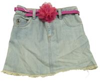 Svetlomodrá rifľová sukňa s opaskom s 3D květem Kids