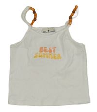 Biely rebrovaný crop top s nápisom a korálkami C&A