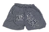 Tmavomodro-biele vzorované kraťasy so znakmi