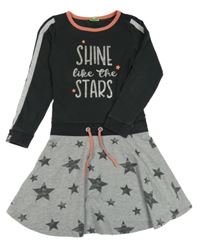 Antracitovo-šedé teplákové šaty s nápisem a hvězdami 