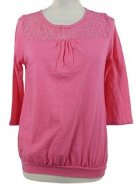 Dámské růžové balonové triko s krajkou 
