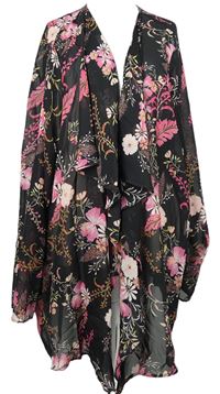Dámský černo-růžový květovaný šifonový plážový cardigán Evans vel. 58