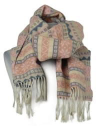 Dámská růžovo-modrá vzorovaná šála s třásněmi 