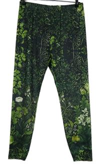 Dámske čierno-zelené kvetované legíny