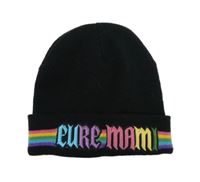 Dámská černá pletená čepice s nápisem 