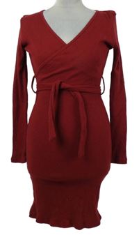 Dámske tmavočervené menšestrové šaty s opaskom Tille