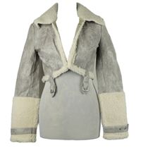 Dámská šedo-bílá koženkovo/huňatá crop bunda 