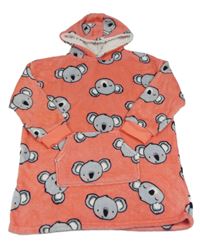 Neonově růžová chlupatá oversize mikina s koalami a kapucí Primark vel.122-140