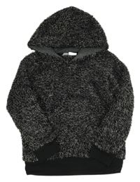 Černo-bílá melírovaná chlupatá mikina s kapucí F&F