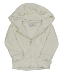 Biela chlpatá prepínaci mikina s kapucňou Topomini