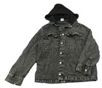 Čierno-biela rifľová bunda s kapucňou Zara