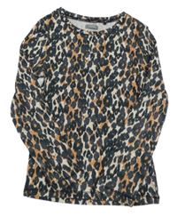 Bílo-oranžovo-černé žebrované triko s leopardím vzorem Next