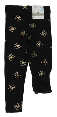 Nové - černo-zlaté zateplené legíny s mašličkami Primark