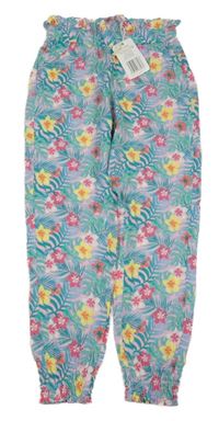 Nové - ružovo-farebné ľahké nohavice s kvetinami Alive