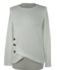 Dámsky biely rebrovaný ľahký sveter s gombíkmi Shein