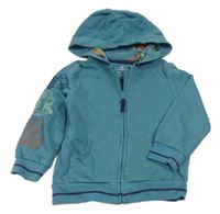 Modrošedá propínací mikina s bagry na rukávu a kapucí Mothercare